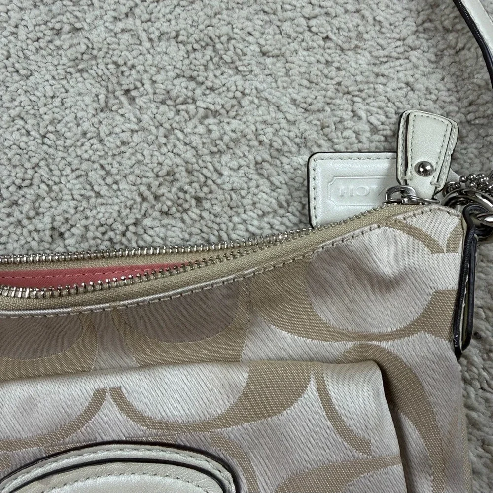 COACH Kristin Op Art Signature East West Crossbody‎ Sateen Shoulder Beige Canvas